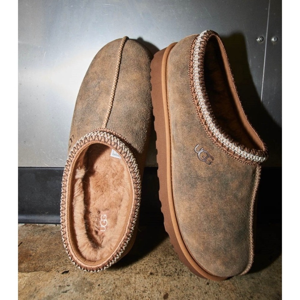 UGG Tasman Baxter Chestnut Suede Shearling Slip-On Slippers Men's 9 NWT